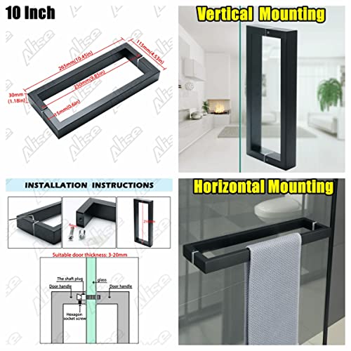 Alise Shower Door Handle,Sliding Shower Glass Door Pull,Square Back To Back Handle Bar For Shower Bathroom Doors,10-Inch Sus304 Stainless Steel Shower Room Hardware Replacement Parts,Matte Black #TOP5