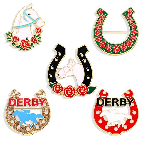 Image of Kentucky Derby Brooches for Women Enamel Horseshoe Riding Suit Brooch Pins Rose Horse Race Day Brooches Kentucky Derby Outfits Accessories Jewelry Gifts