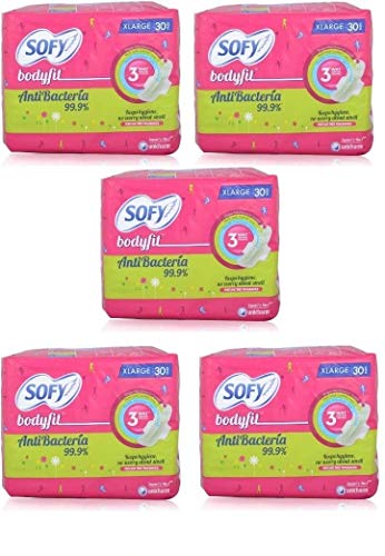 5 PACK X 30 N (150 PADS) SOFY ANTI BACTERIA EXTRA LONG PADS FOR WOMEN FLEXI ABSORB SYSTEM