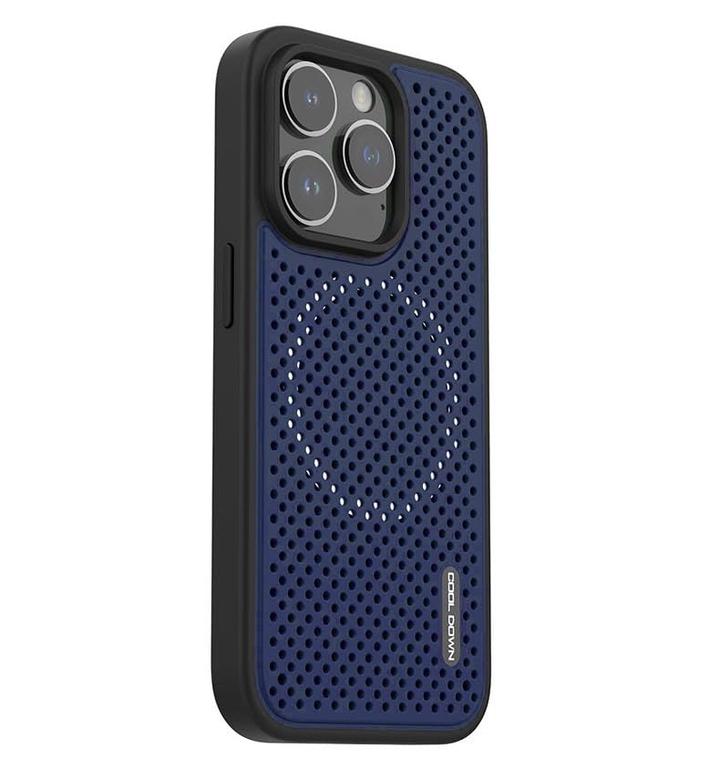 Generic SASTECH Heat Dissipation Breathable Magnetic Back Cover Shell, Wireless Charging Compatibility Phone Case for iPhone 15 and 14 Series (Blue,