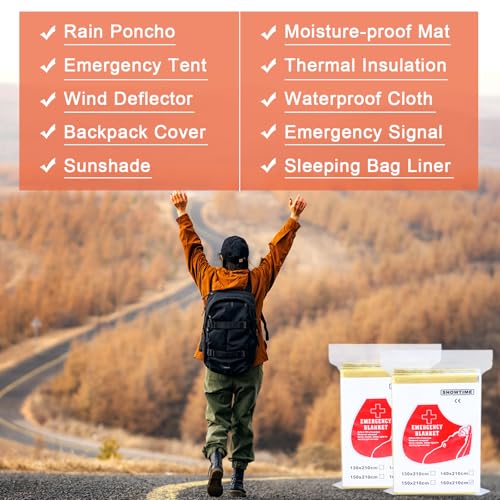 Image of 10 Pack Emergency Mylar Thermal Blankets - Gold&Silver 84 inchx52 inch Durable Space Blankets for First Aid, Survival, Camping, Hiking, Car Emergency Kit, Outdoor Camping Gear