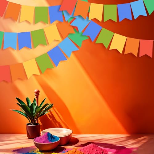 Image of Party Propz Multicolor Holi Banner - 1 Pc, (14 Flags) 34 inch Multicolor Banner for Decoration, Holi Decoration Items for Home, Outdoor, Office, Holi Decoration Items for Party (Cardstock)