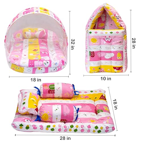 Image of Infantbond Designer Mattress with Net | Baby Sleeping Bag | Carry Bed (0-6 Months) (Pink Fox)