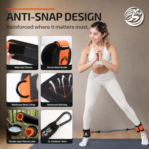 Image of Ankle Resistance Bands with Cuffs & Bonus Fabric Resistance Bands for Working Out - Home Workout Set for Legs, Glutes, Yoga, Pilates, Strength Training Women & Men - Includes Bag & Guide