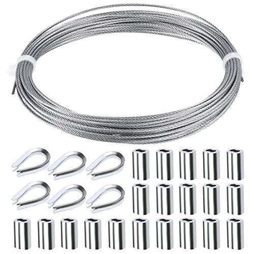 YXGOOD 316 Wire Rope Cable Includes 1/16 inch x 33 Feet Stainless Steel Wire Rope Cable 20 Pcs Aluminum Crimping Sleeves and 6 Pcs Stainless Steel Thimble Cable Railing Kits