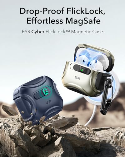 Image of ESR for AirPods 4 Case, Compatible with AirPods 4 Generation Case (2024) (USB-C), Compatible with MagSafe, Drop-Proof Lock, Easy Open, Cyber Series, Blue