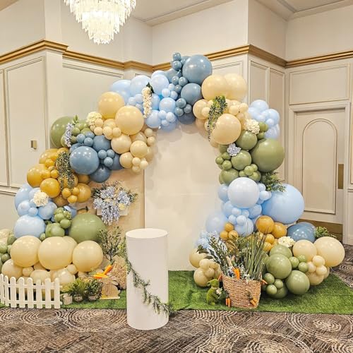Image of Jobkoo Sage Green Dusty Blue Balloons, 12 Inch Retro Slate Light Blue Olive Green White Sand Beige Nude Eucalyptus Latex Balloon for Boho Rabbit Birthday Wedding Toy Baby Shower Woodland Party Decor