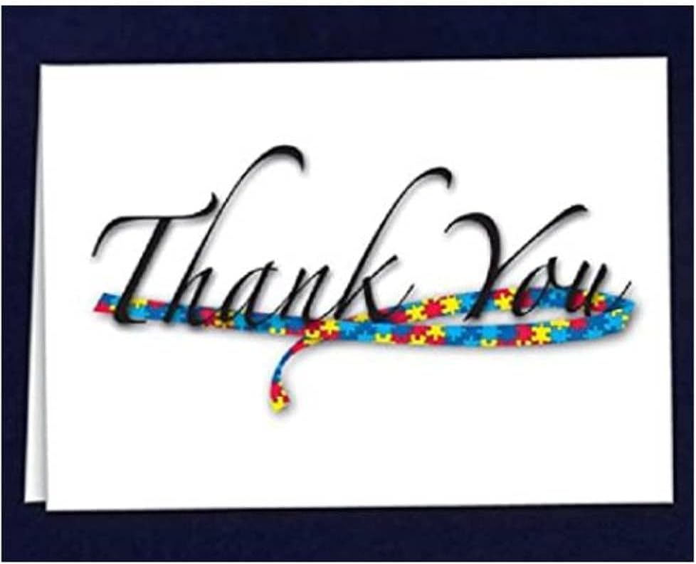 60 Autism Ribbon Thank You Note Cards - Blank Inside with Adhesive Envelopes | Perfect for Fundraising & Showing Appreciation | Support Autism Awareness
