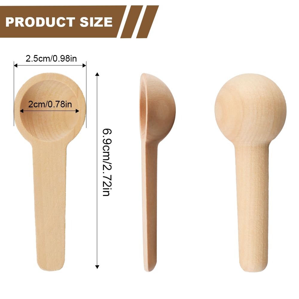 100 pezzi di piccoli cucchiai da cucina rotondi in legno, piccoli cucchiai in legno con manico corto, mini cucchiai in legno per condimenti, miele, caffè, sale, vasetti di marmellata