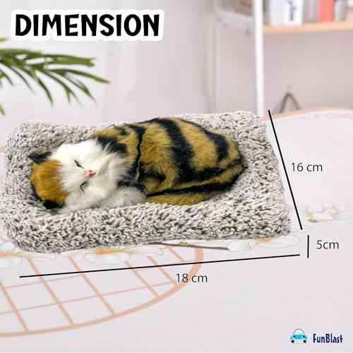 Image of FunBlast Cute Sleeping Cat Plush Toy with Meow Sound, Gift for Kids, Toy Accessories for Car Dashboard (Brown+Black)