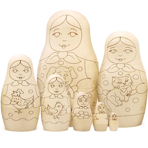 AEVVV Blank Russian Nesting Dolls to Paint Set 7 pcs - Wooden Crafts to Paint Your Own Matryoshka - Unfinished Wood Crafts - Blank Nesting Dolls Unpainted