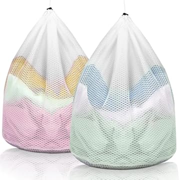 AiQInu 2 Pezzi Retina per Lavatrice, 40 x 50cm Sacchetti Lavatrice Biancheria in Rete, Sacco Biancheria Sporca con Coulisse, Sacchetto Scarpe Lavatrice