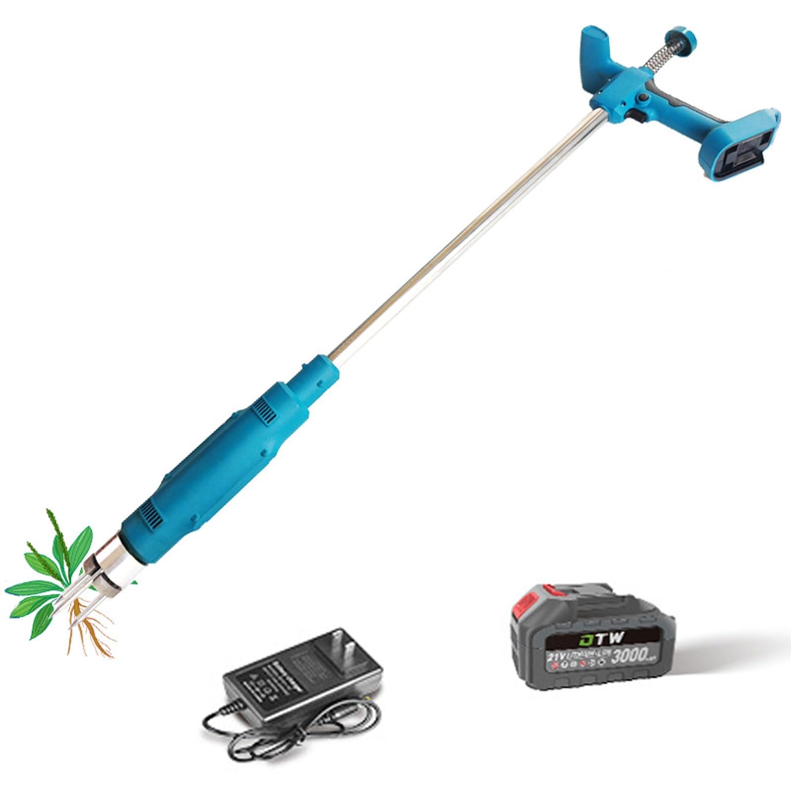 Extractor de malas hierbas eléctrico, herramienta de jardinería de pie con cabeza de acero de 3 garras, desbrozador alimentado por pilas para un fácil mantenimiento del césped y el jardín, diseño