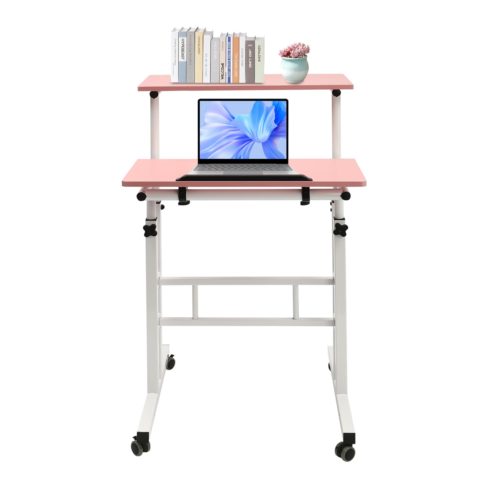 Stand up Desk Small Standing Desk w Wheels Adjustable Height Standing Desk Mobile Standing Desk Rolling Laptop Cart