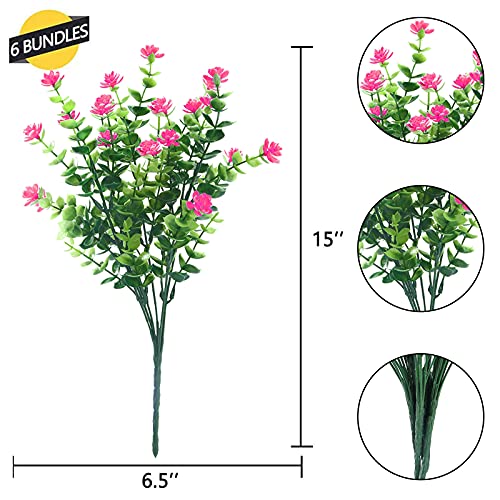 Greenrain Artificial Flowers Outdoor Fake Flowers For Decoration Uv Resistant No Fade Faux Plastic Plants Garden Porch Window Box Décor (6 Bundles, 8#Pink) #TOP1
