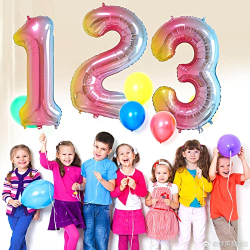 Image of 40 Inch Rainbow Gradient 0 Balloon for 10 /20 /30 /70 Birthday Decor