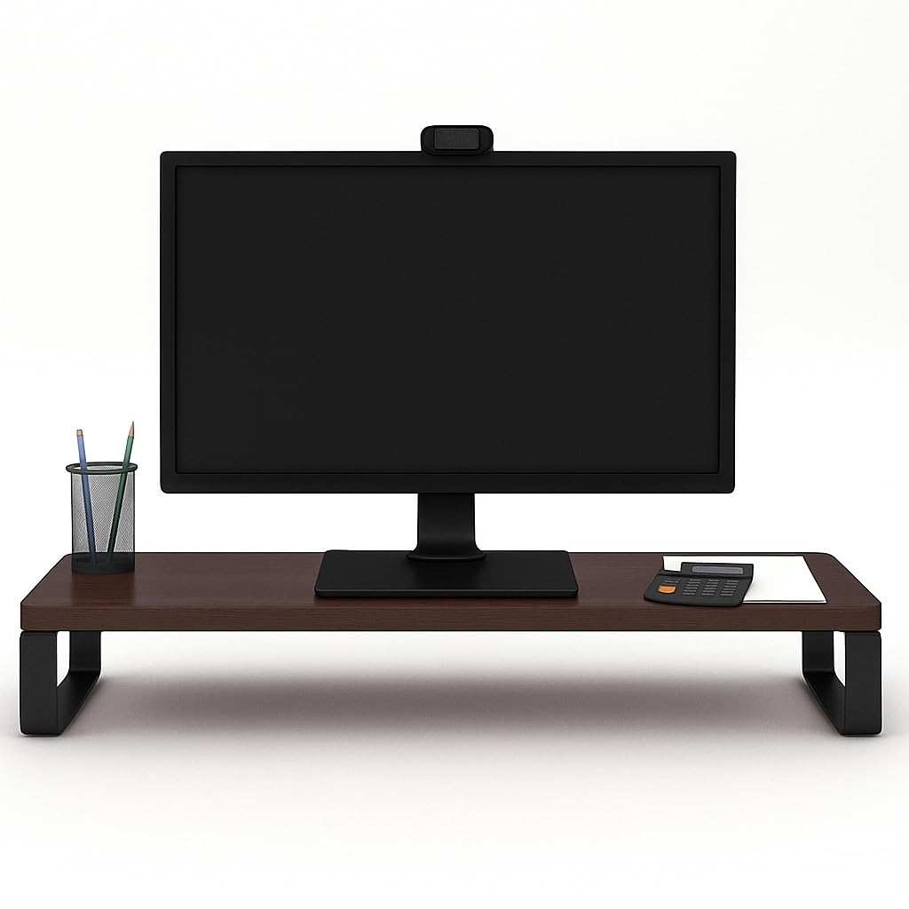 Wooden Monitor Stand Riser – MDF & Metal PC Stand for Desktop Table – Non-Slip Shelf 2-Tier Bathroom Countertop Organizer) (59.5 x 20 x 12 cm-image-6
