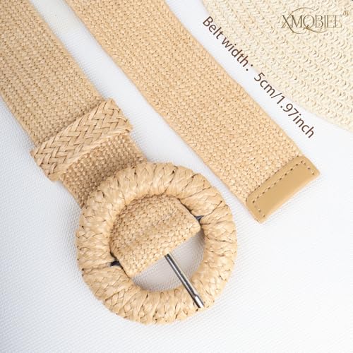 XMQBIEE Women's Boho Straw Woven Raffia Waist Belt with Round Square Buckle for Summer Dresses Jeans and Shorts by XMQBIEE - Used condition - Image 5