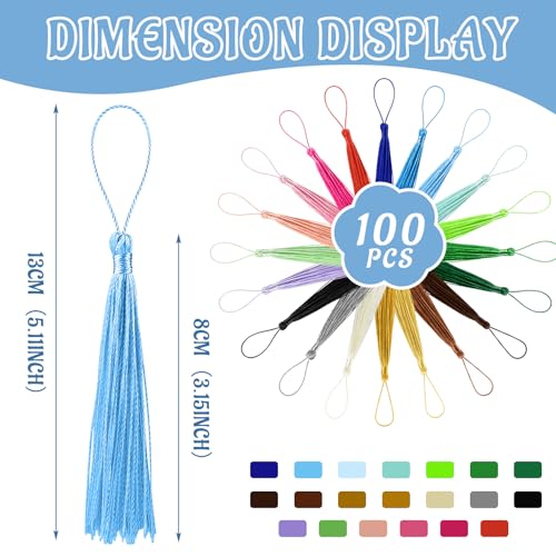 Image of 100 Pcs Bookmark Tassels Bulk 20 Colors Soft Craft Silky Handmade Mini Tassels for Jewelry Making with Loops for DIY Craft Accessory Dress Decoration