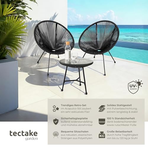 tectake® Set 2X Stuhl 1x Beistelltisch Acapulco, Gartenstuhl, Gartenstühle im Retro Design, Indoor und Outdoor Sessel für Garten, Wintergarten, als Terrassenstühle oder Balkon Sessel - schwarz 2