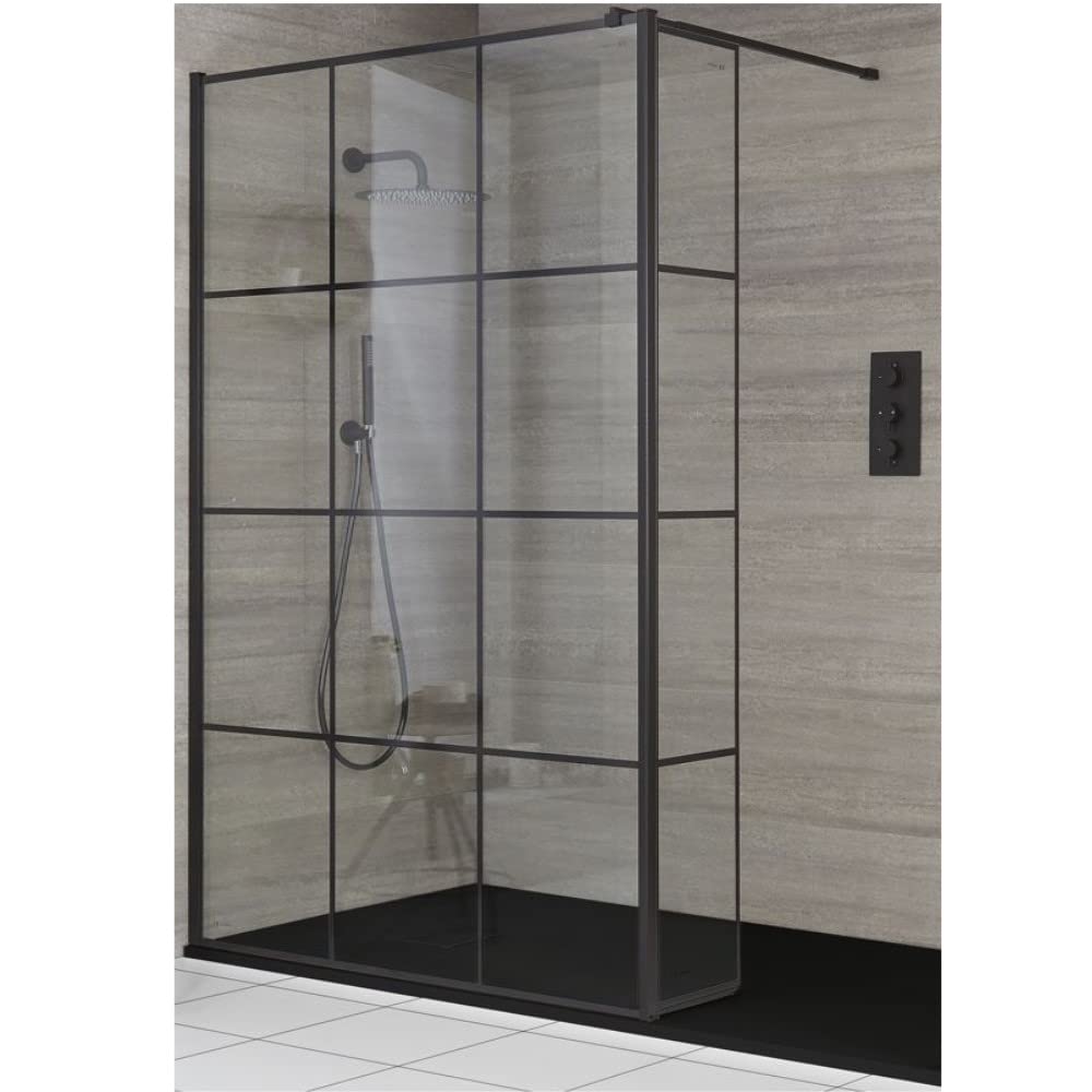 MILANO Black Grid Shower Enclosure Return Graphite Tray 1400 x 900mm