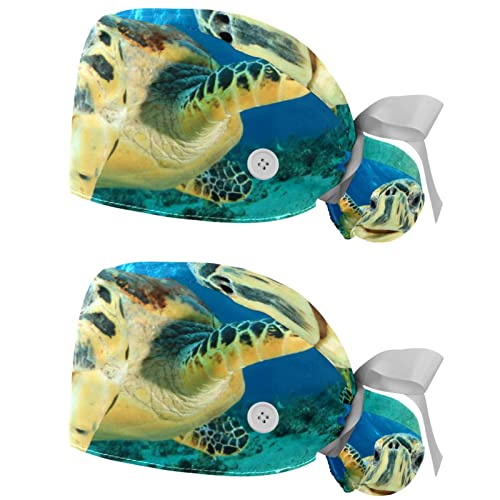 Casquette de travail anti-transpirante JDEZ lot de 2 chapeaux bouffants imprimé tortue de mer