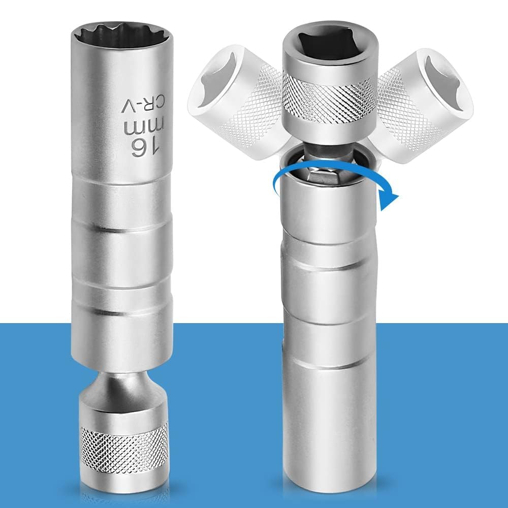 Universal Joint Spark Plug Socket, 2 Pcs Spark Plug Socket 14/ 16mm Universal Joint Spark Plug Wrench 3/8-Inch Drive12-Point Thin Wall Spark Plug Socket Spark Plug Removal Tool for Car Repair (14mm &