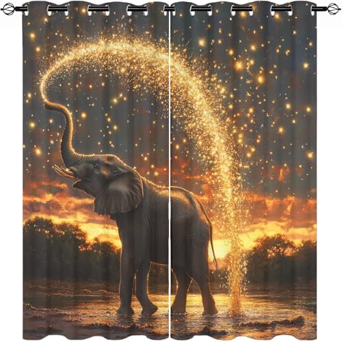 Lot de 2 Opaque Rideaux Occultants 75L X 166H cm (2 Panneaux) éLéPhants de La Savane Rideaux...