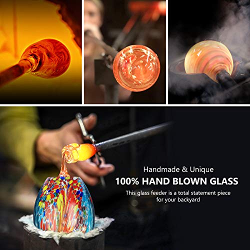 Balhvit Hummingbird Feeders for Outdoors, 32 Ounces Leak-Proof & Rust-Proof Hand Blown Glass Hummingbird Feeder, Easy to Clean & Fill Wild Bird Feeder with Hanging Hook, Ant Moat, Brush, Hemp Rope - Thumbnail 7