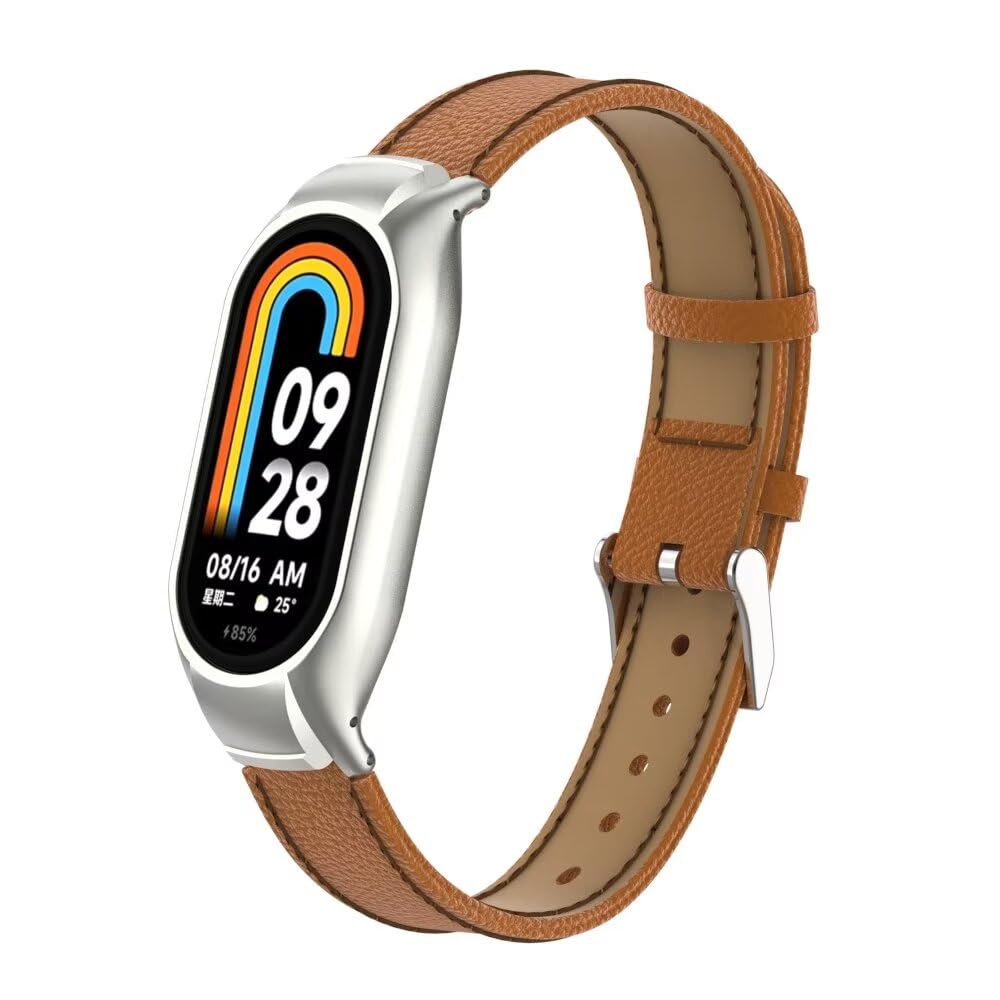 T-BLUER Compatible with Xiaomi Mi Band 8 Bands,Mi Band 8 Leather Replacement Bracelet Strap Wristband Accessories with Metal Frame for Xiaomi Mi Band 8-image-27