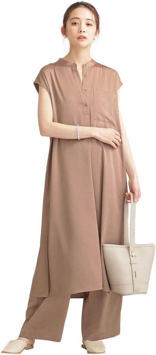 [ナノ・ユニバース] サテンシャツワンピース ノースリーブ (セットアップ可)