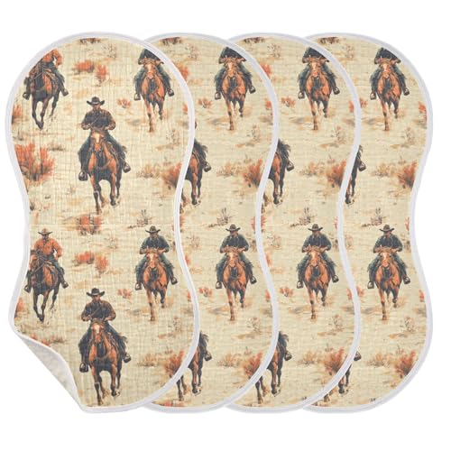 xigua Cowboys Pattern Baby Burp Cloths for Newborn Boys and Girls 4 Pack, Soft & Absorbent Cotton Baby Burp Cloth, Baby Washcloths, Newborn Towel, Burp Rags3