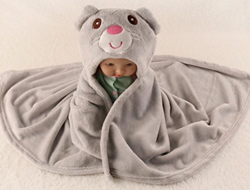 Image of Swissberry Baby Bedding Sets, Blankets Newborn Pack of Hooded Wrapper, Swaddler for Baby Boys and Girls, 0-6 Months, L 80 cm x B 80 cm, Pack of 2 pcs (Grey Mouse & Grey Dad)