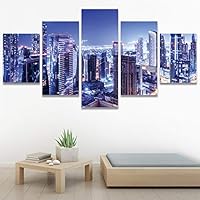 SIGNWIN 5 Panel Canvas Wall Art Modern Art Cityscape Contemporary Expressive Multicolor Photography Places for Home Decorations Ready to Hang - 60