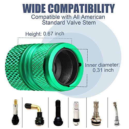 Image of Tire Valve Stem Caps - Tire Air Caps Cover 8 Pack N2 Nitrogen Logo Corrosion Resistant Premium Alloy Universal for Car Truck Motorcycle Bike-Green