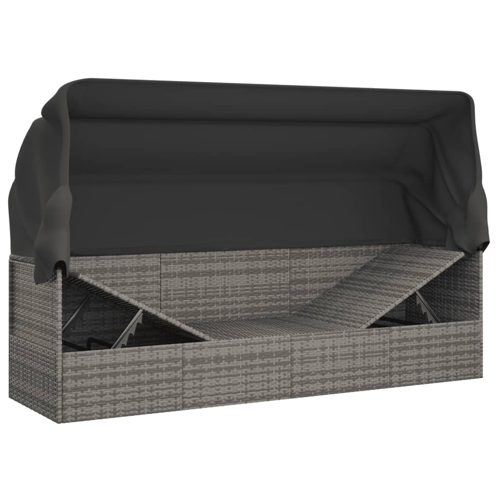 IKAYAA Gartensofa mit Liegefunktion Gartensofa mit Sonnendach Loungebett Outdoor Rattan Sofa 3 Sitzer BalkonSofa Gartenbett-Grau