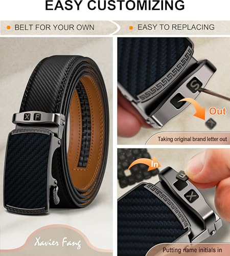 Image of KEMISANT Belt Men, Sliding Ratchet Belt Genuine Leather For Gift Mens Dress Pants Oxfords,Size Adjustable