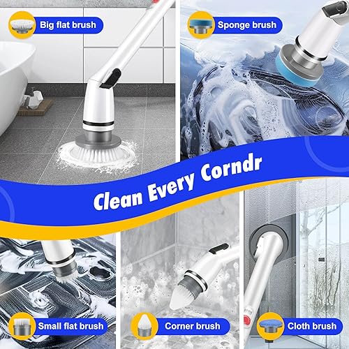 Spin Scrubber Electric Cordless Shower Cleaner Bathroom Cleaning Brush Scrubbing Brush with Tool Free Adjustable Extension Arm and 5 Replaceable Heads for Tile Tub Kitchen Floor Bathroom Home - Image 5