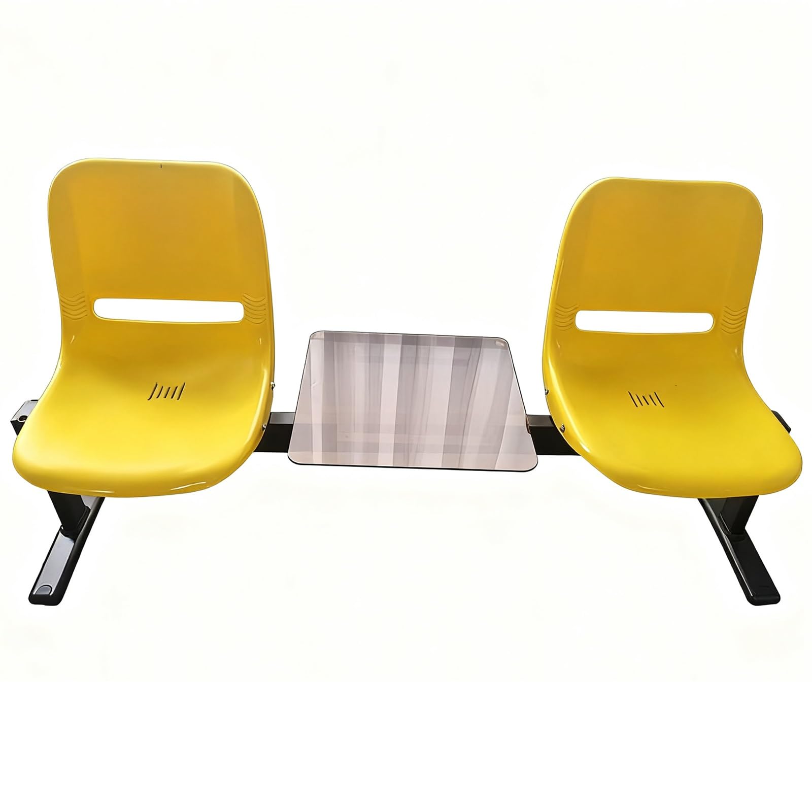 Sillas de recepción metálicas con mesa fija para salas de espera corporativas