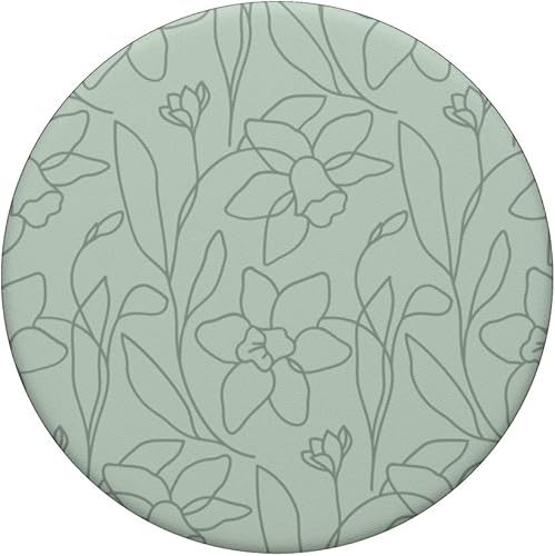 Miniatura 3 de Poppy Flower Line Art - PopSockets intercambiables con diseño de hojas modernas, estilo bohemio, color verde salvia