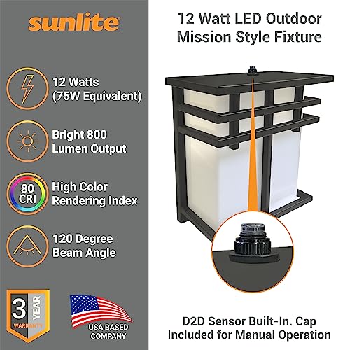 Sunlite 88686 Led Mission Style Outdoor Fixture, 12 Watts (75W=), 800 Lumens, Built-In Photocell, Black Finish, Opaque White Lens, Color Temperature Selectable 3000K/4000K/5000K #TOP2