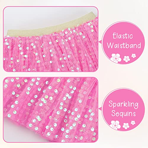 Image of KEREDA Toddler Girls Layered Tutu Skirt Sparkling Sequin Tulle Dance Skirts