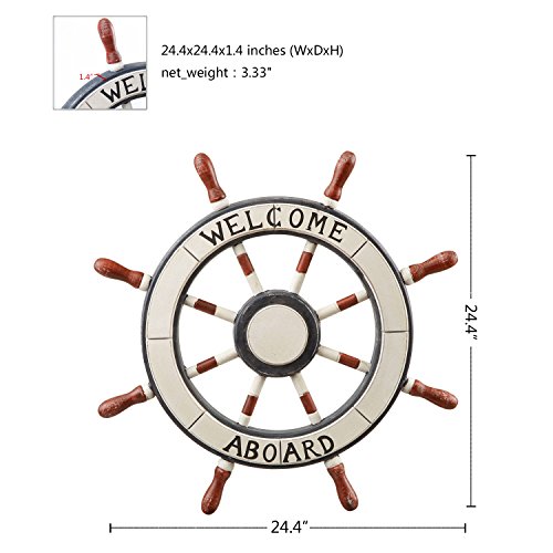 Adeco 24" Wooden Boat Anchor with Crossbar, Steering Wheel, Décor Home Wall Decor, Ship, White, Black, Brown (OS0003) - Image 7