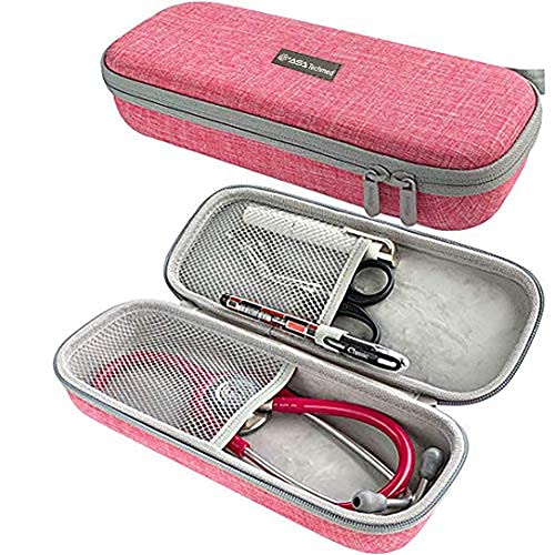 ASA TECHMED Semi Hard Stethoscope Carry Case, fits 3M Littmann Stethoscope and Other Accessories (Pink)
