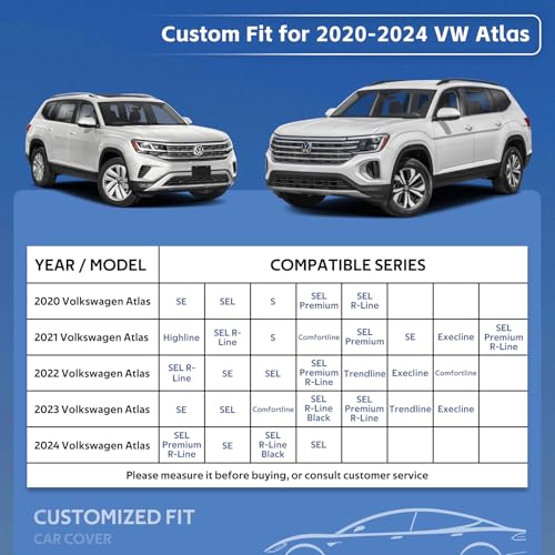 Image of Holhtly Car Cover Custom Fit for VW Atlas, Car Covers for Automobiles All Weather Waterproof Sun Snow Rain Wind Dust Protection, Outdoor Car Cover Gray & Black