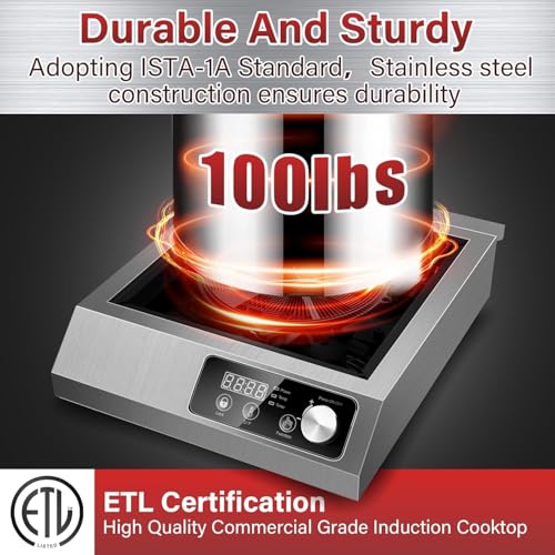 Image of 1800W Commercial Induction Cooktop: Features 10-Level Precision Power Control and Low-Noise Cooling for Home Chefs and Party Catering,With Knob and LCD Screen