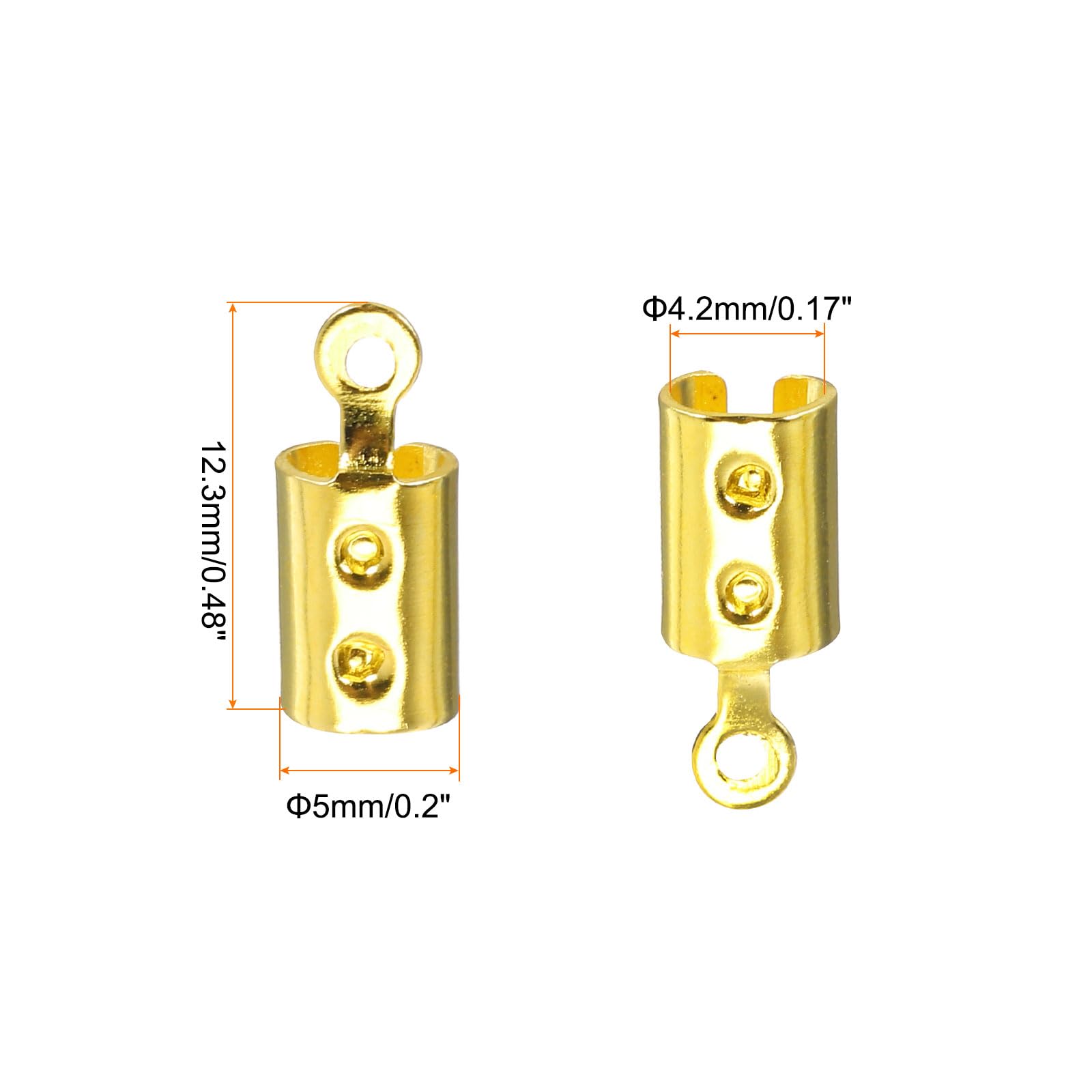 MECCANIXITY 100Pcs Cord End Caps, 4.2mm End Caps Barrel Beads Kumihimo End Caps Iron for Leather Ribbon Clamp Clasp Jewelry Making Necklace Cord DIY Craft (Gold)