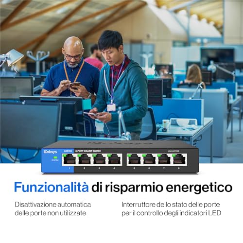 LGS108-EU Switch di rete Gigabit non gestito a 8 porte, hub Ethernet per casa e ufficio con chassis in metallo, montaggio a parete o su scrivania, sdoppiatore Ethernet, plug-and-play - Powerline - Immagine 4