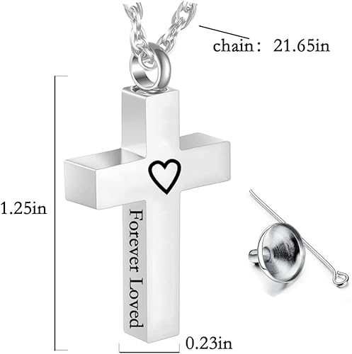 Miniatura 2 de Collar de cremación de cruz para cenizas, collar de urna de cremación conmemorativa, acero inoxidable, negroplata, joyería para mujeres y hombres,