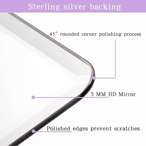 Miniatura 4 de DOIMUSIM Espejos de tocador de baño sin marco para sobre el fregadero, espejos rectangulares redondeados de pared biselados con borde pulido, se